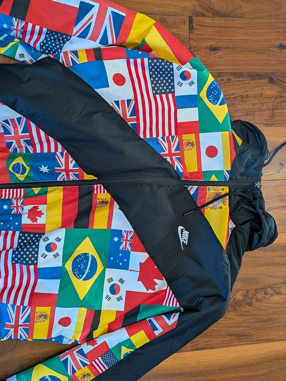 Nike Black Mesh Hoodie with Multicolor Striped Lining